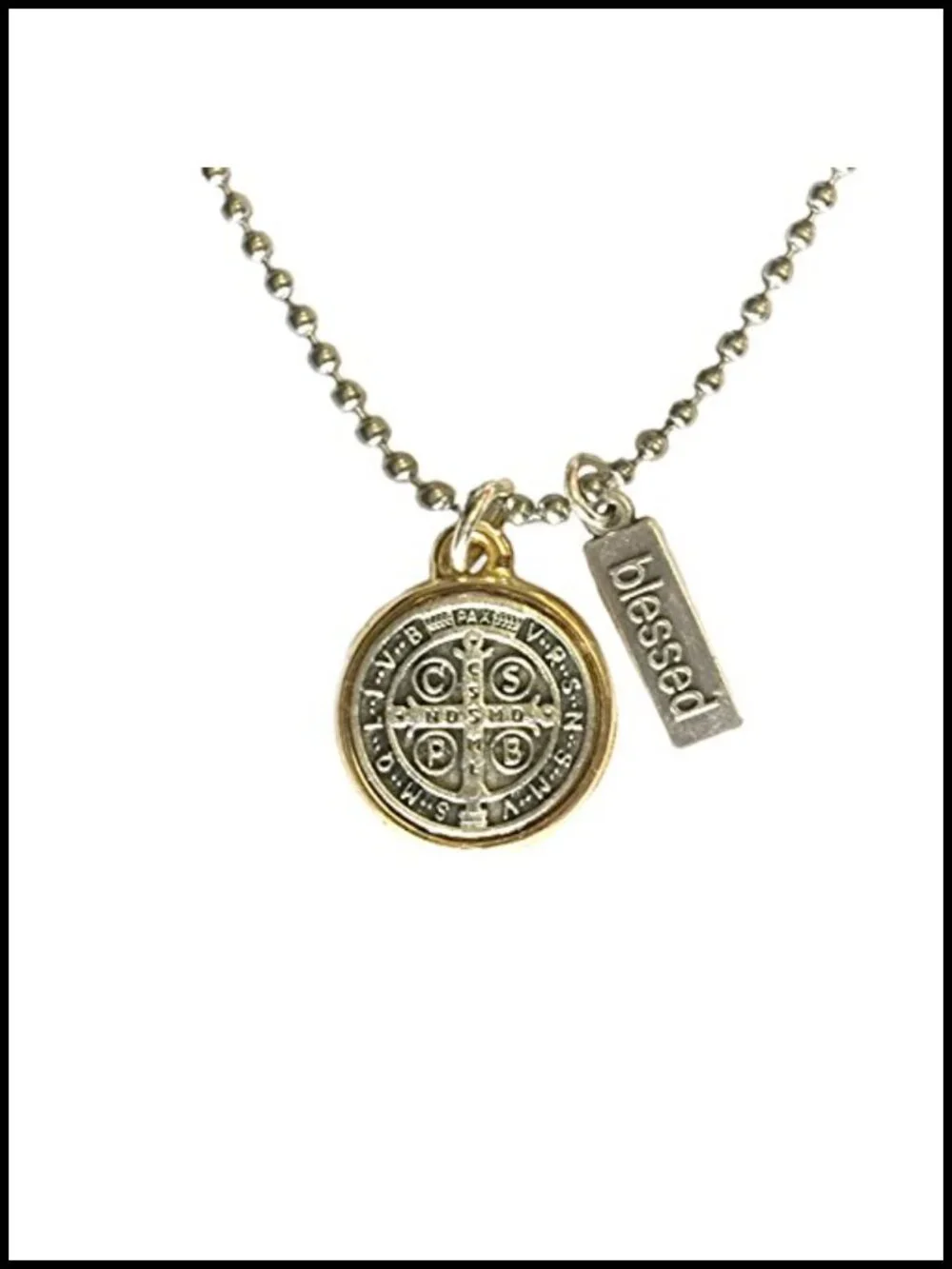Religious Pendant Necklace with Blessed Tag, Stainless Steel Ball Chain